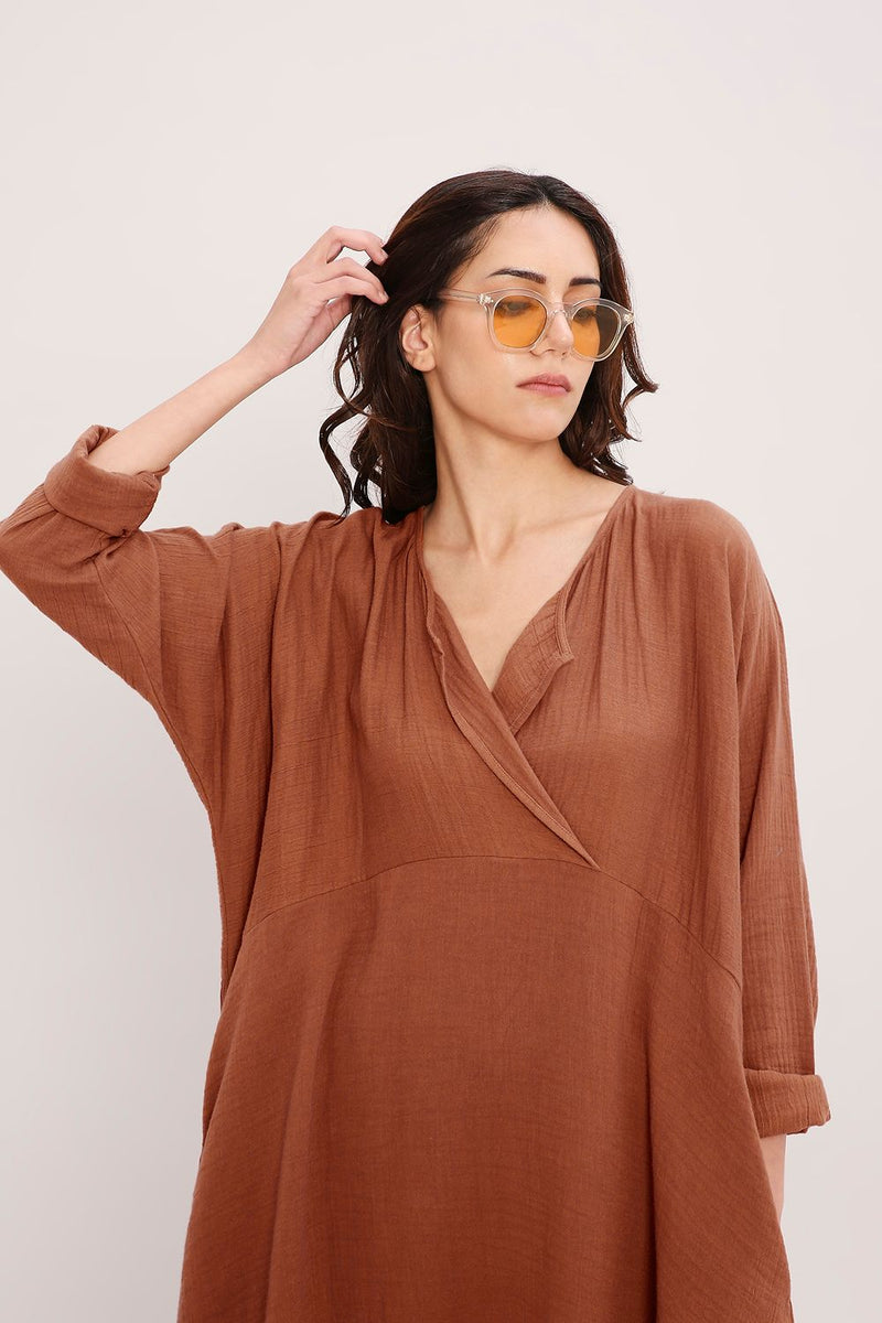 Coco Brown Kaftan Tunic cotton by Mati in brown color for women Worldwide