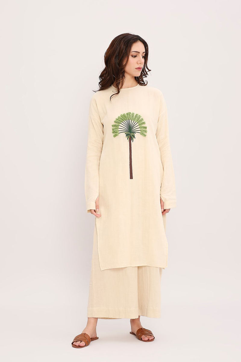 Coco Cream Embroidered Tunic cotton by Mati for women Worldwide