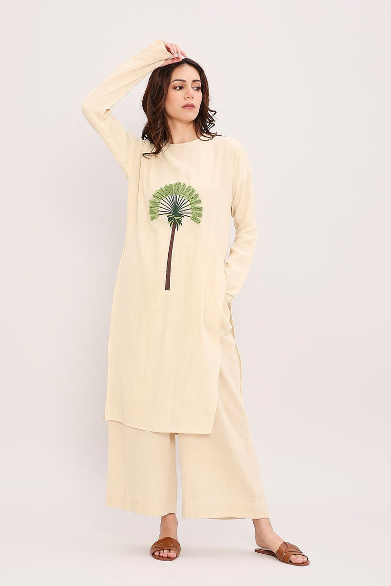 Coco Cream Embroidered Tunic cotton by Mati for women Worldwide