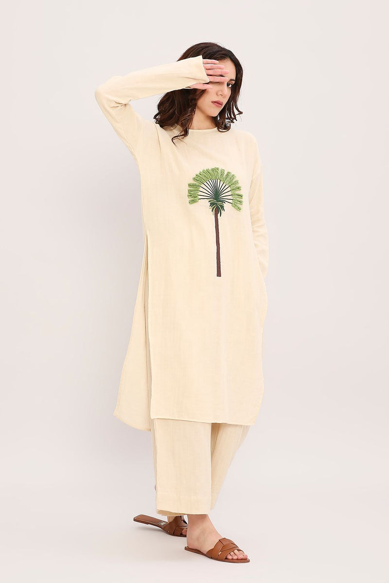 Coco Cream Embroidered Tunic cotton by Mati for women Worldwide