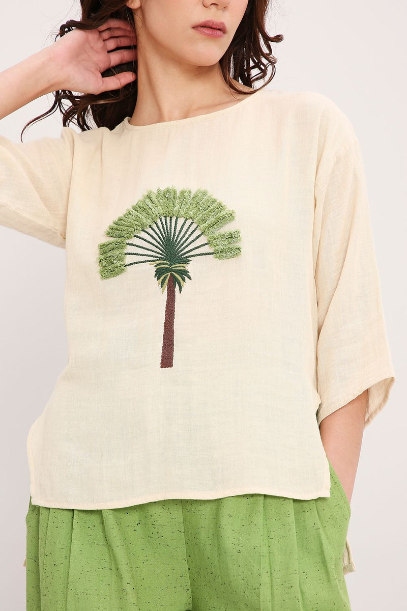 Coco Cream Embroidered Top & Pants Set (2 PCS) cotton by Mati in multi color for women Worldwide