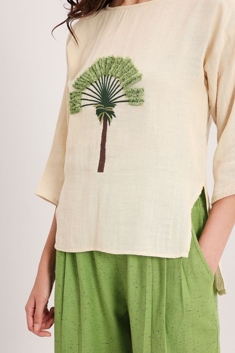 Coco Cream Embroidered Top & Pants Set (2 PCS) cotton by Mati in multi color for women Worldwide