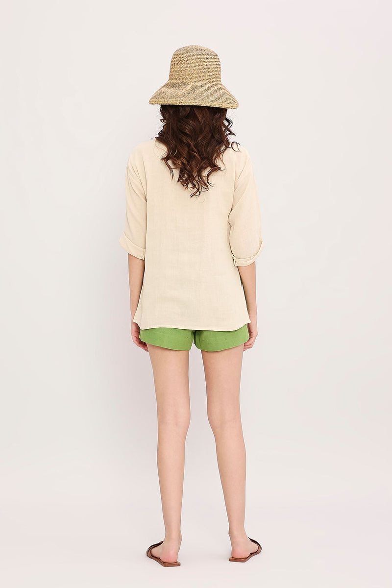 Coco Cream Embroidered Top & Green Shorts Set (2 PCS) cotton by Mati in multi color for women Worldwide