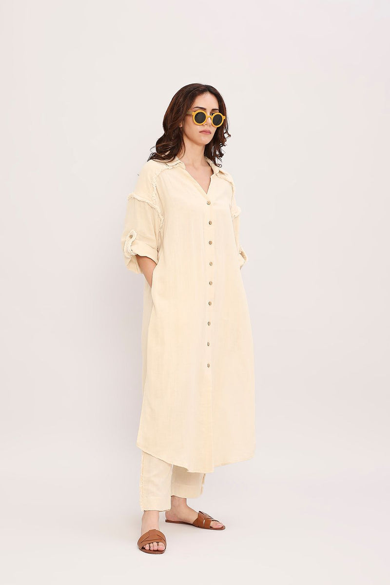 Coco Cream Fringed Long Shirt cotton by Mati for women Worldwide