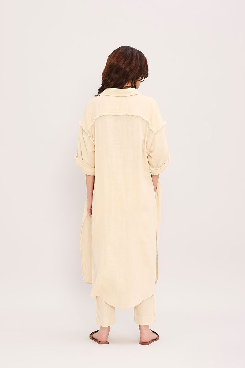 Coco Cream Fringed Long Shirt cotton by Mati for women Worldwide