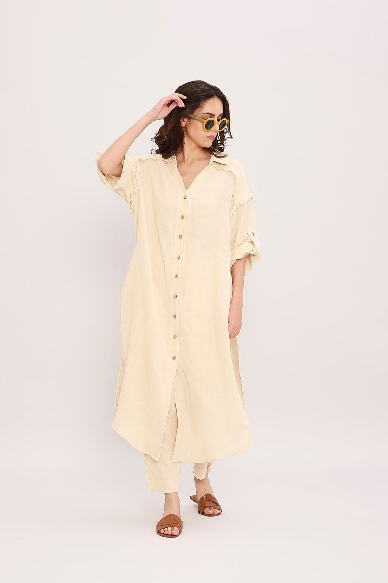 Coco Cream Fringed Shirt Set (2 PCS) cotton by Mati for women Worldwide