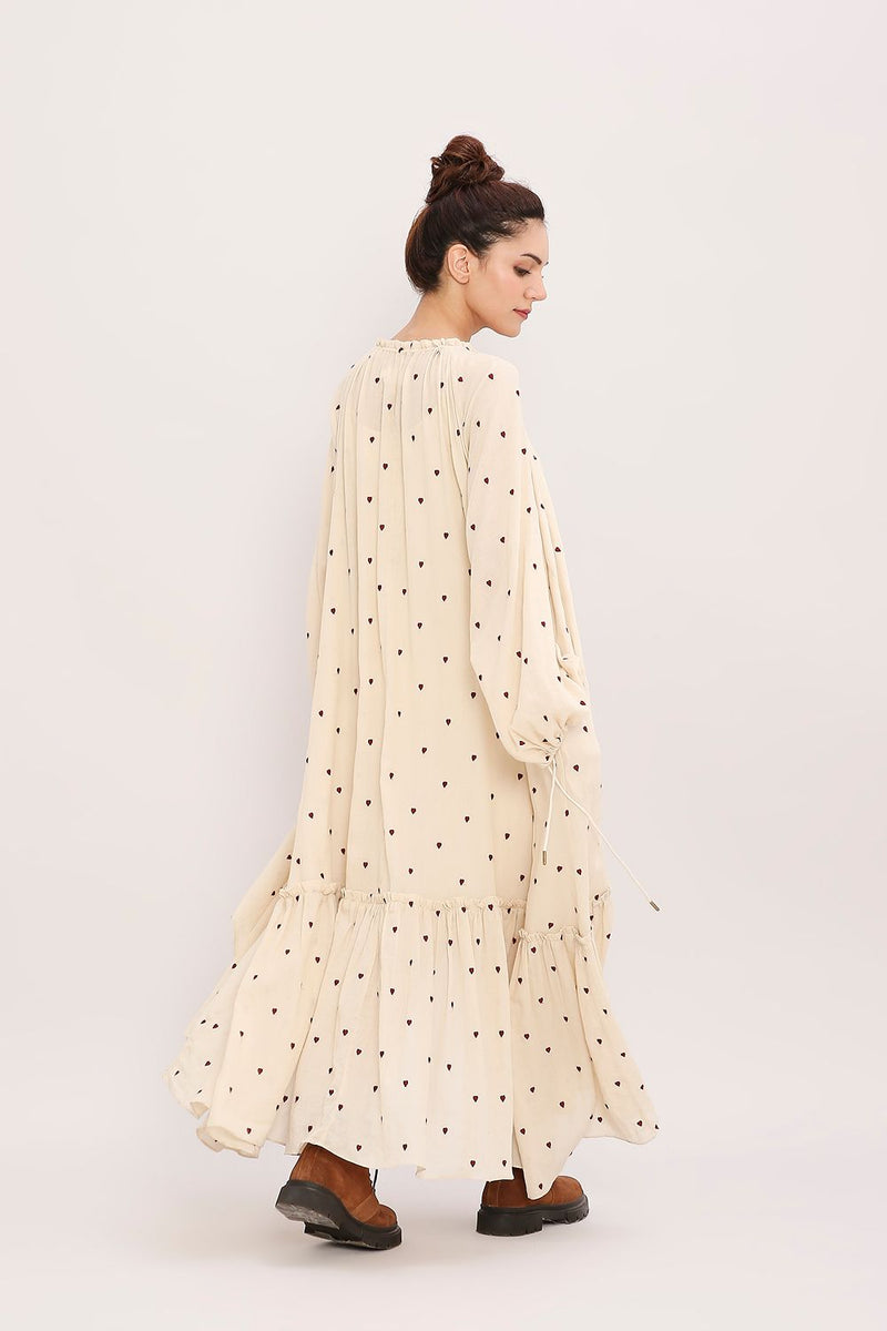 Coco Cream Heart Moss Frill Dress cotton by Mati for women Worldwide