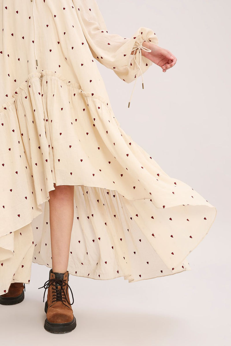 Coco Cream Heart Moss Frill Dress cotton by Mati for women Worldwide