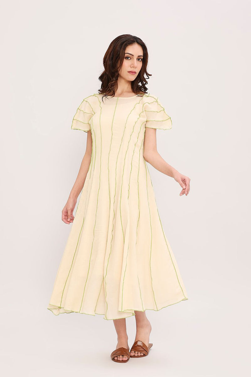 Coco Cream Moss Panelled Dress cotton by Mati for women Worldwide