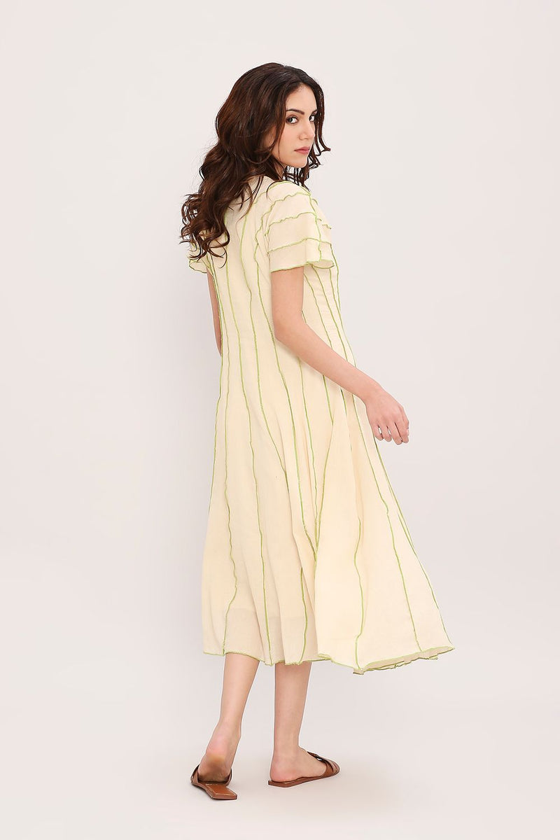 Coco Cream Moss Panelled Dress cotton by Mati for women Worldwide