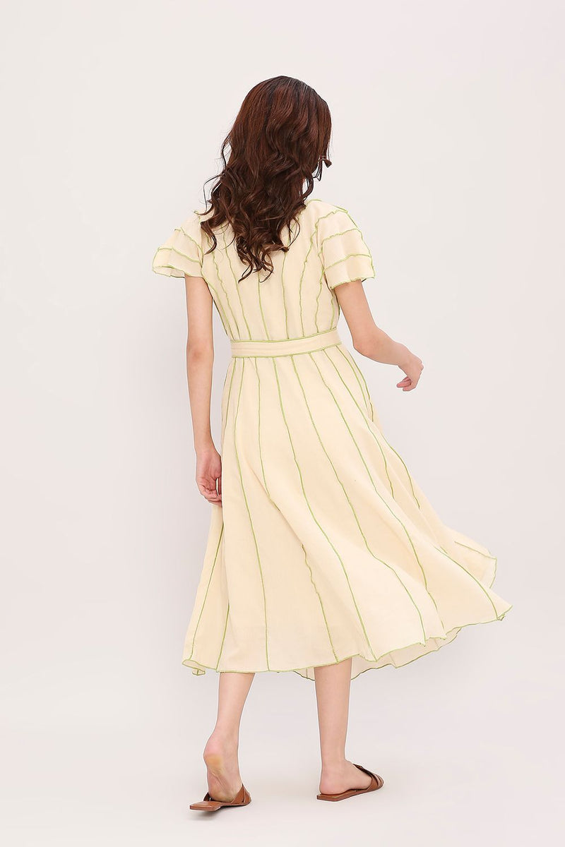 Coco Cream Moss Panelled Dress cotton by Mati for women Worldwide