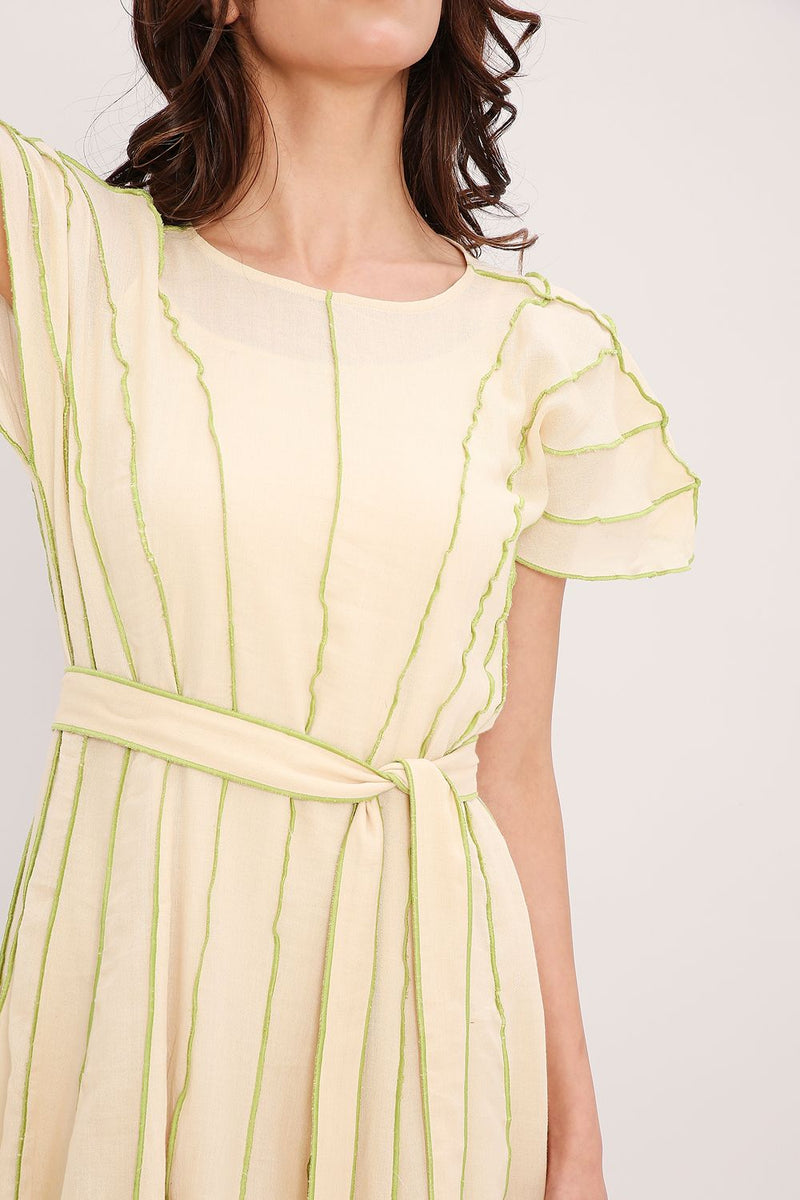 Coco Cream Moss Panelled Dress cotton by Mati for women Worldwide