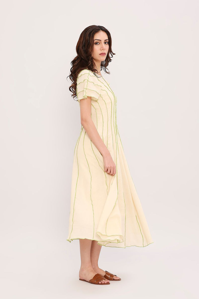 Coco Cream Moss Panelled Dress cotton by Mati for women Worldwide