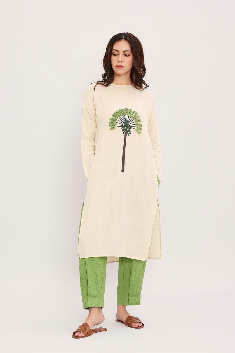 Coco Cream & Green Embroidered Set (2 PCS) cotton by Mati in multi color for women Worldwide