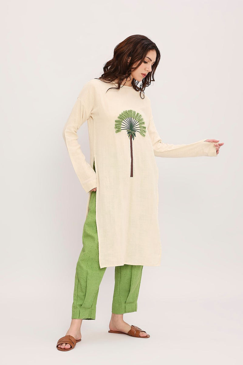 Coco Cream & Green Embroidered Set (2 PCS) cotton by Mati in multi color for women Worldwide
