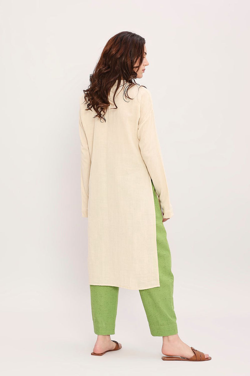 Coco Cream & Green Embroidered Set (2 PCS) cotton by Mati in multi color for women Worldwide