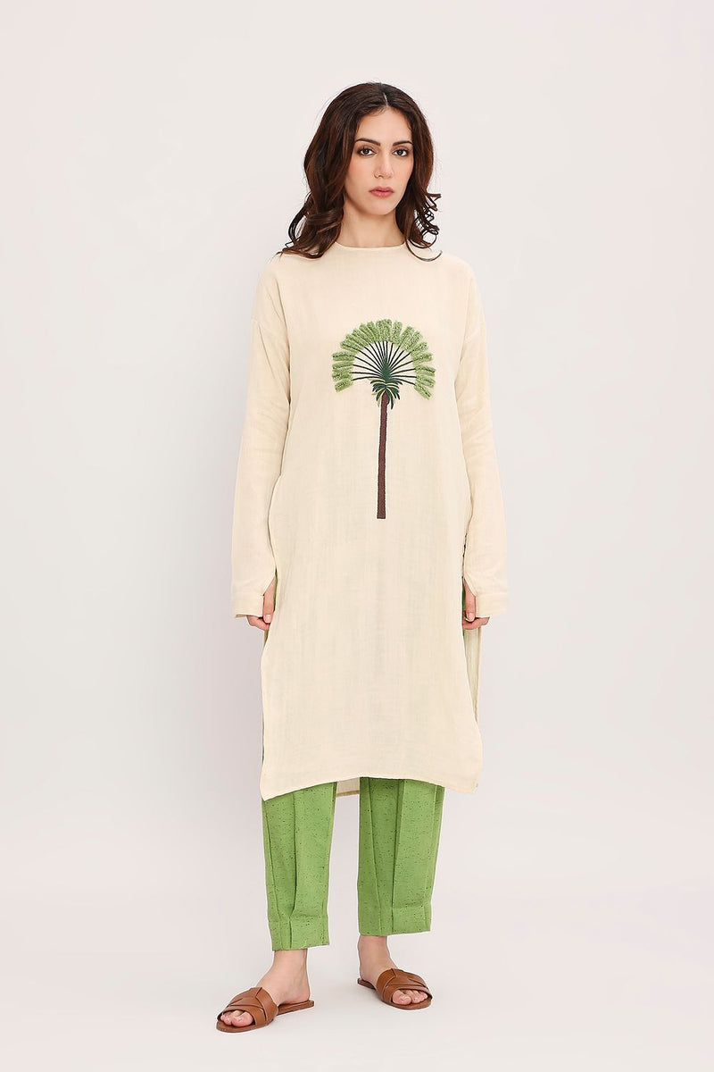 Coco Cream & Green Embroidered Set (2 PCS) cotton by Mati in multi color for women Worldwide