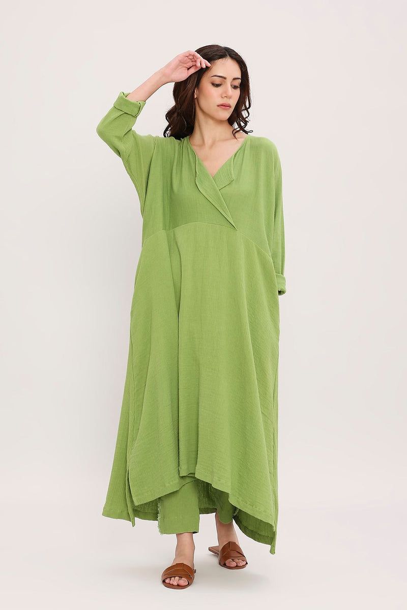 Coco Green Kaftan Tunic Set (2 PCS) cotton by Mati in green color for women Worldwide