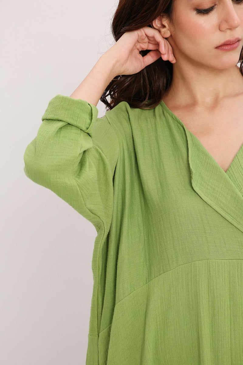 Coco Green Kaftan Tunic Set (2 PCS) cotton by Mati in green color for women Worldwide