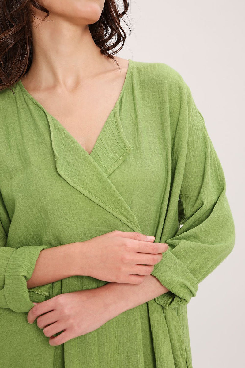 Coco Green Kaftan Tunic Set (2 PCS) cotton by Mati in green color for women Worldwide