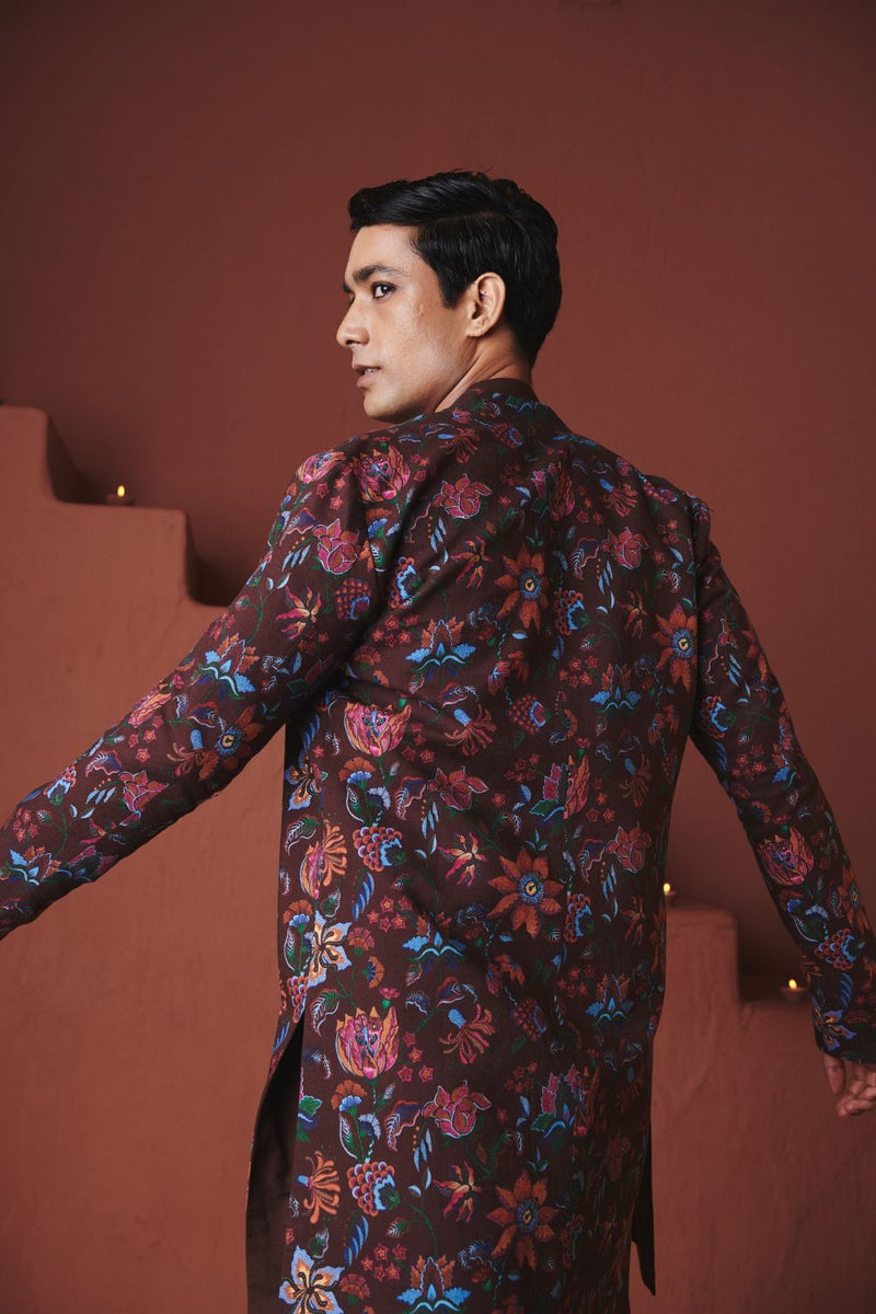 Coffee Chintz Co Linen Men's Long Jacket cotton by Saphed in brown color for men Worldwide