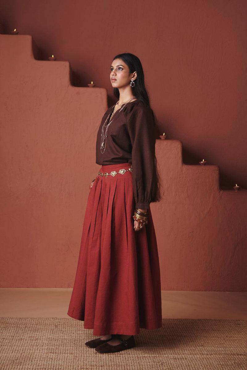 Coffee Co Linen Billow Top cotton by Saphed in brown color for women Worldwide