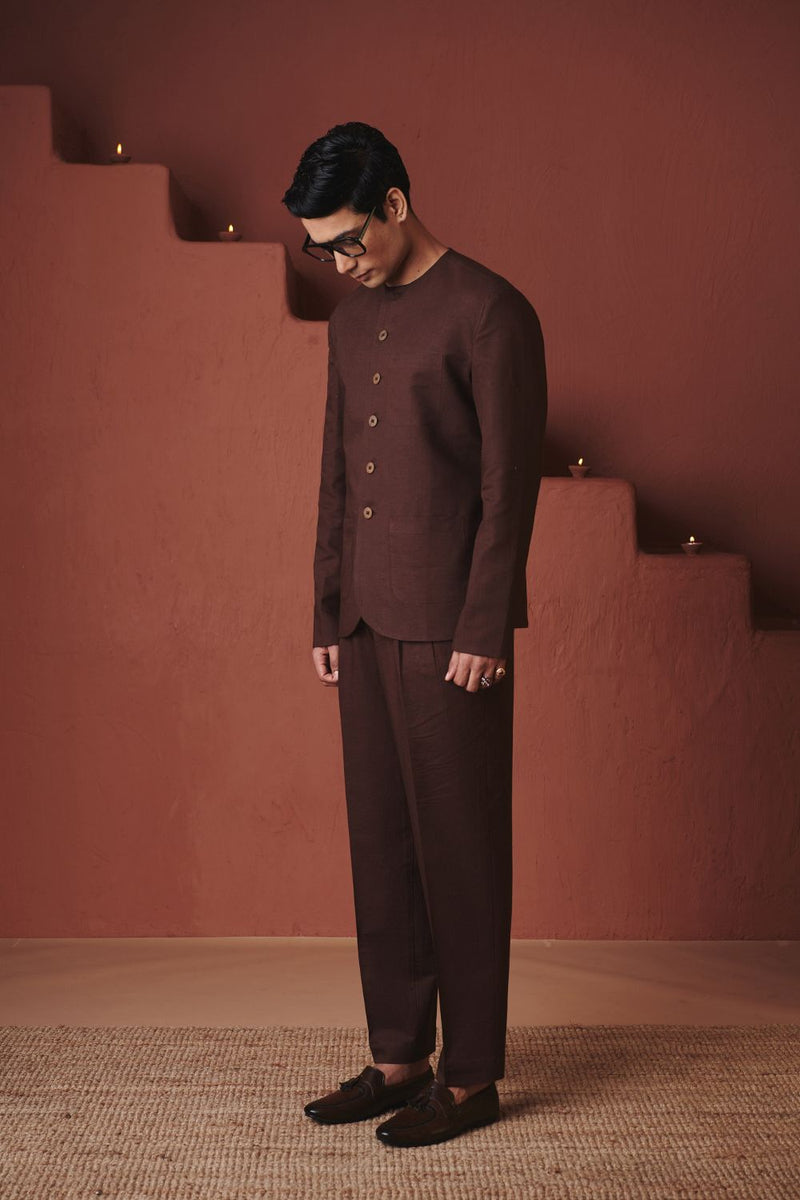 Coffee Co Linen Men's Pleated Tapered Pants