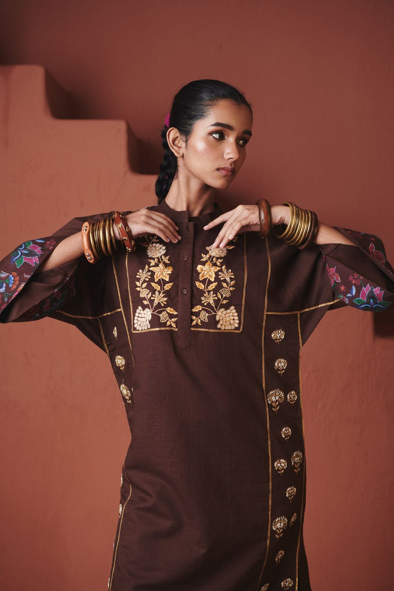 Coffee Co Linen Multi Panelled Kurta Set