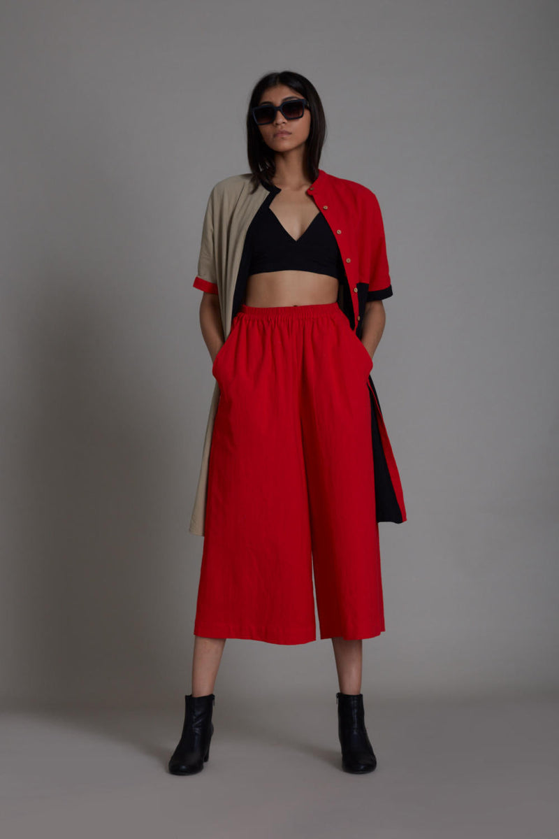 Colour Block Set (3 PCS) Co-ord Set by Mati in red color for women Worldwide