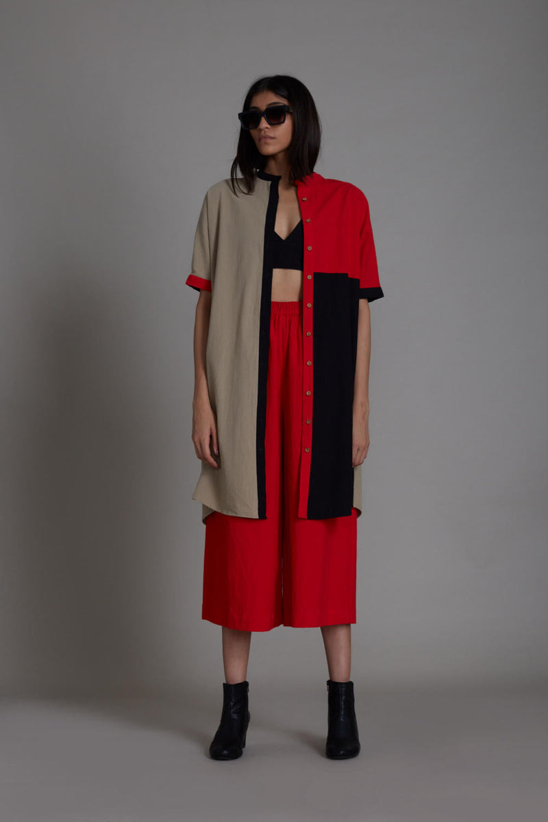 Colour Block Set (3 PCS) Co-ord Set by Mati in red color for women Worldwide