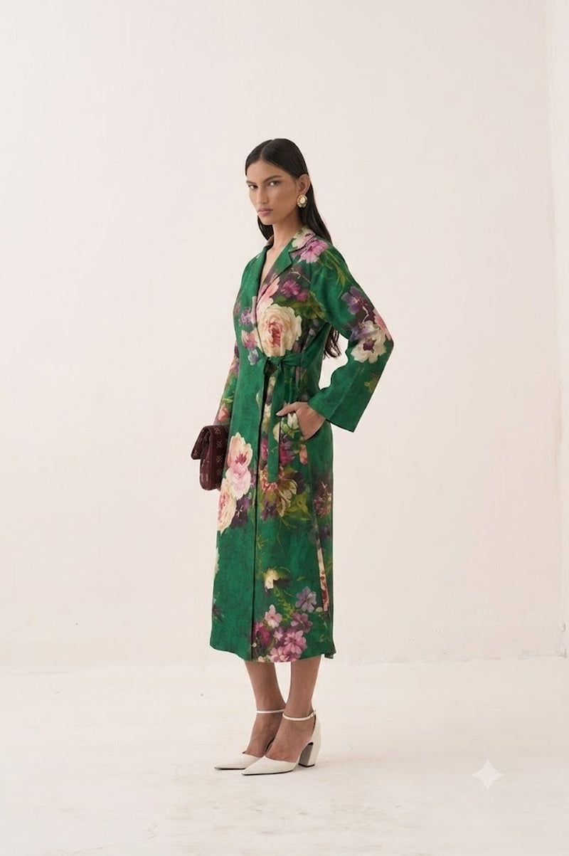 Rosarium Tie knot Trench Dress poplin dress by O'Frida in green for women Worldwide