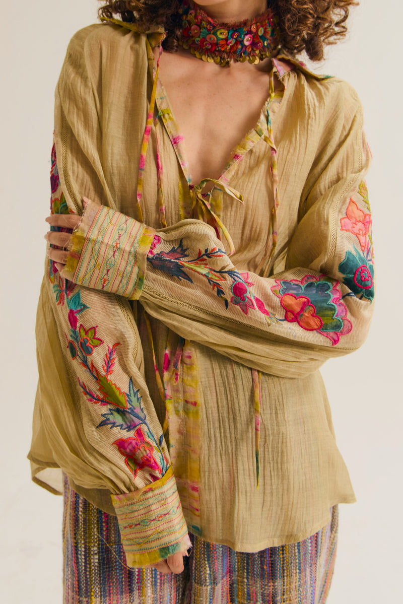 Chloe Shirt chanderi silk top/shirt by Capisvirleo in yellow for women Worldwide