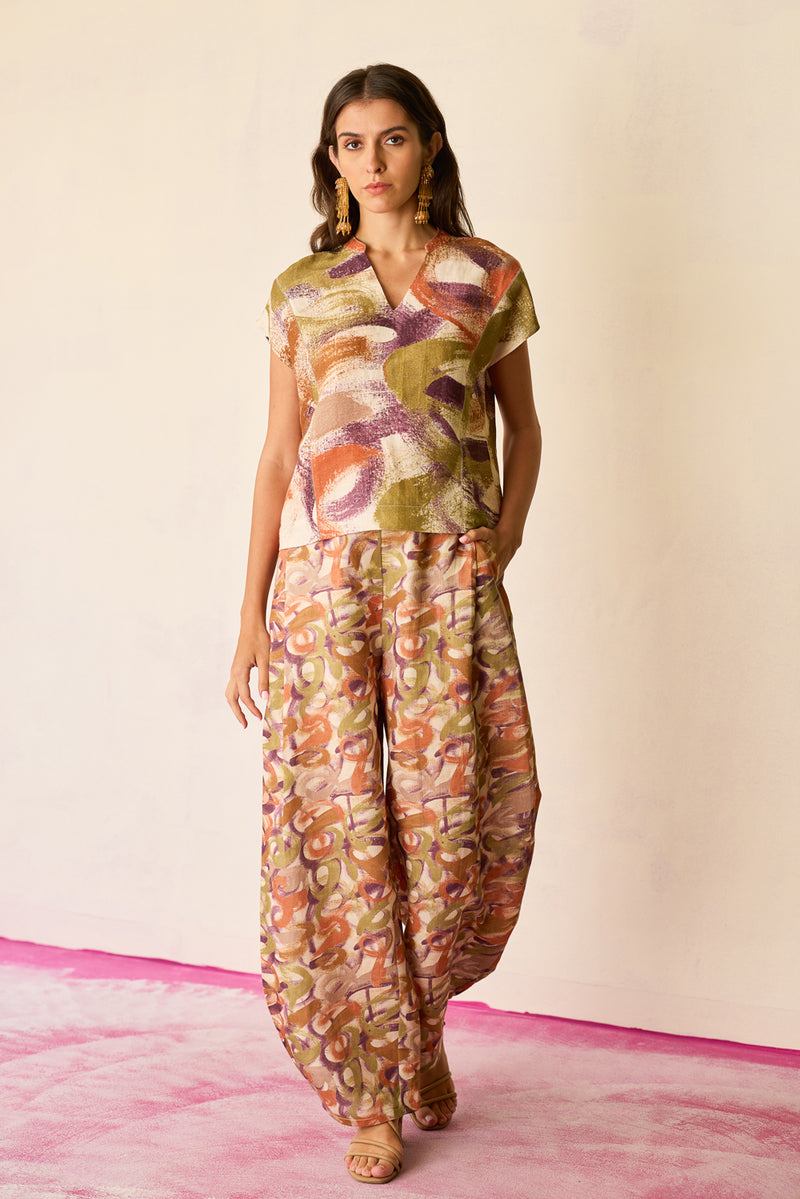 Brushstroke Summer Top linen top/shirt by World of SiSa in multi-color for women Worldwide