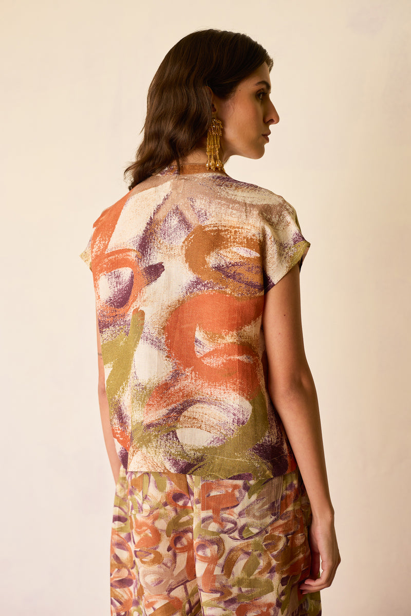 Brushstroke Summer Top linen top/shirt by World of SiSa in multi-color for women Worldwide
