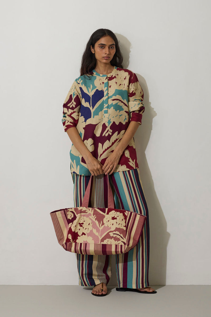 Stripe Marigold Set-Blue linen co-ord set by World of SiSa in blue for women Worldwide