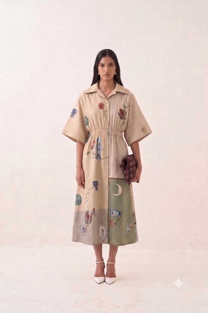 Nakshatra Poem Dress poplin dress by O'Frida in multi-color for women Worldwide