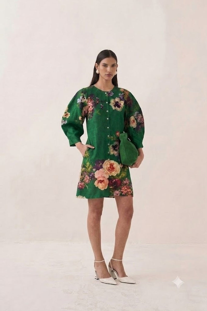 Rosarium Bubble Dress poplin dress by O'Frida in green for women Worldwide