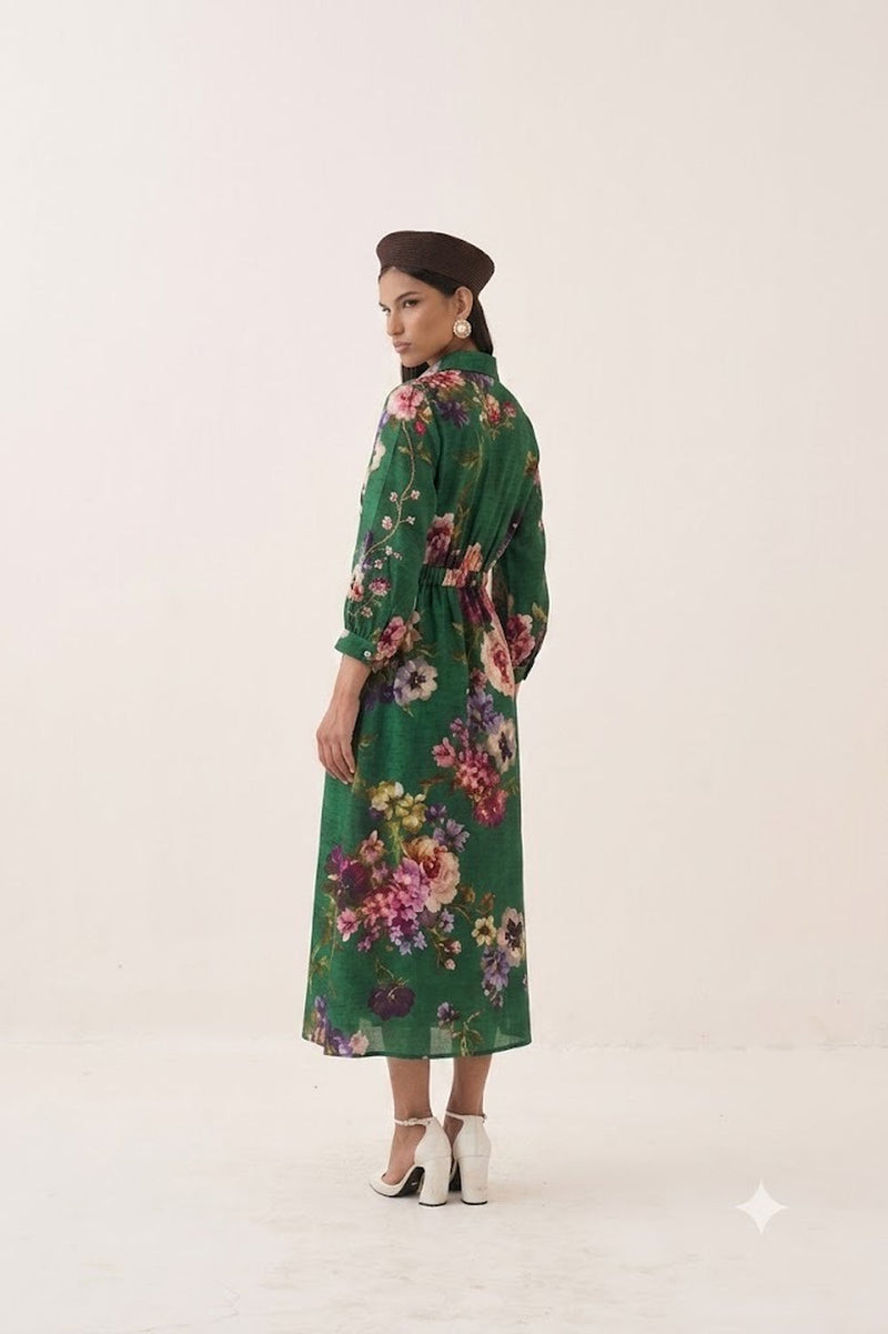 Rosarium Poem Dress poplin dress by O'Frida in green for women Worldwide