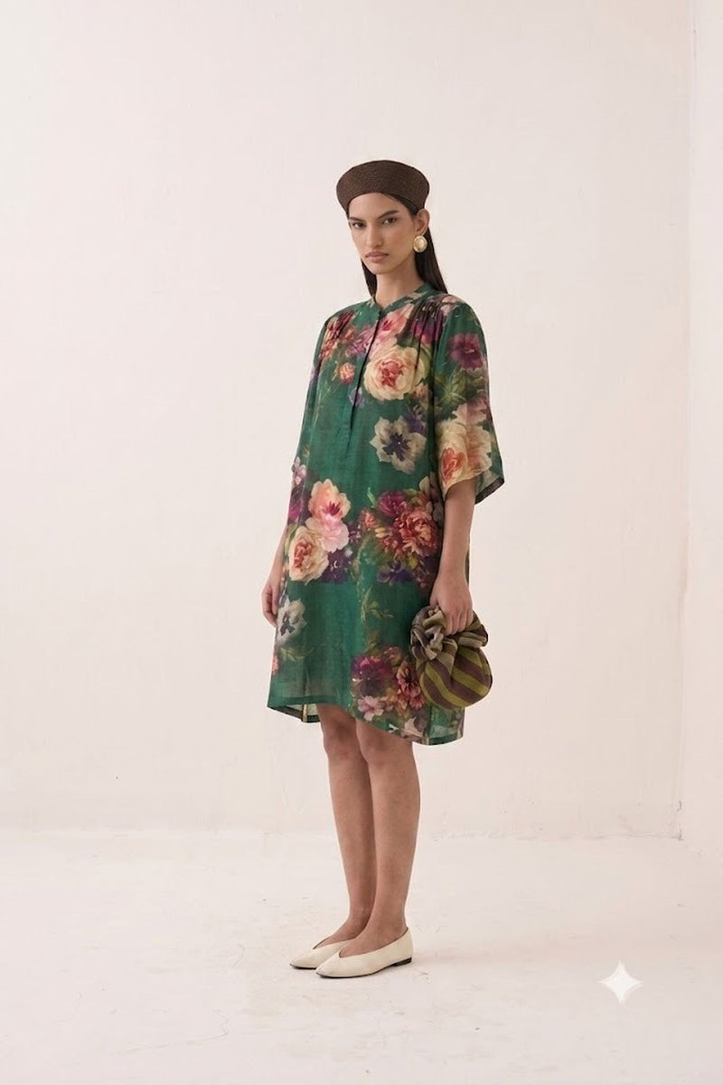 Rosarium Short Beach Dress poplin dress by O'Frida in green for women Worldwide