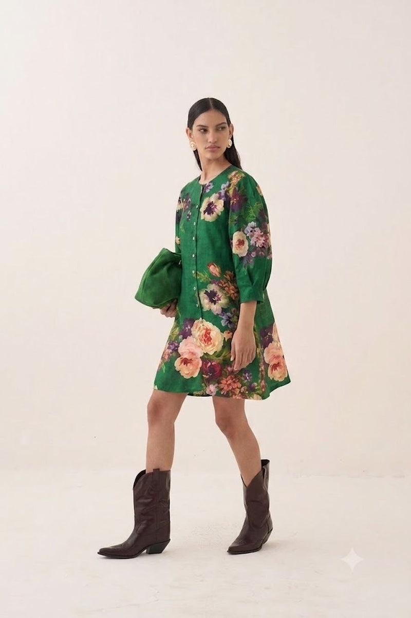 Rosarium Bubble Dress poplin dress by O'Frida in green for women Worldwide