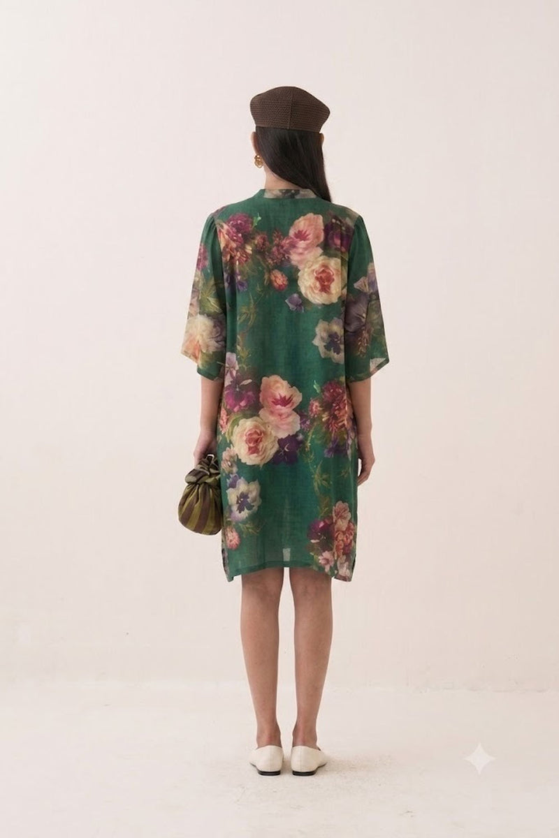 Rosarium Short Beach Dress poplin dress by O'Frida in green for women Worldwide