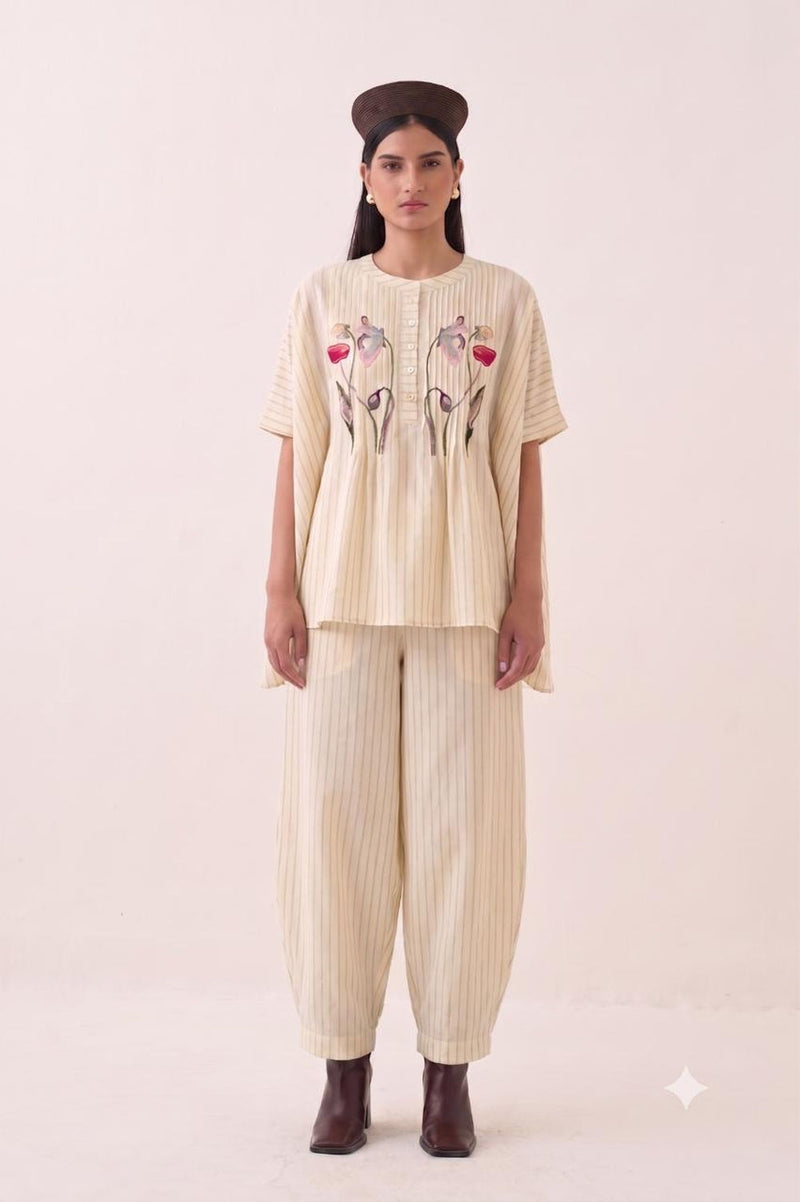 Lehar Barrel Pants cotton slub pant/trouser by O'Frida in ivory for women Worldwide