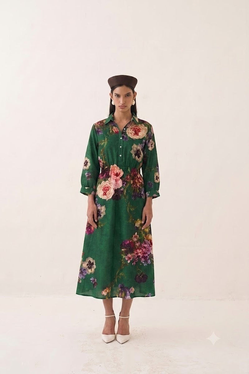Rosarium Poem Dress poplin dress by O'Frida in green for women Worldwide