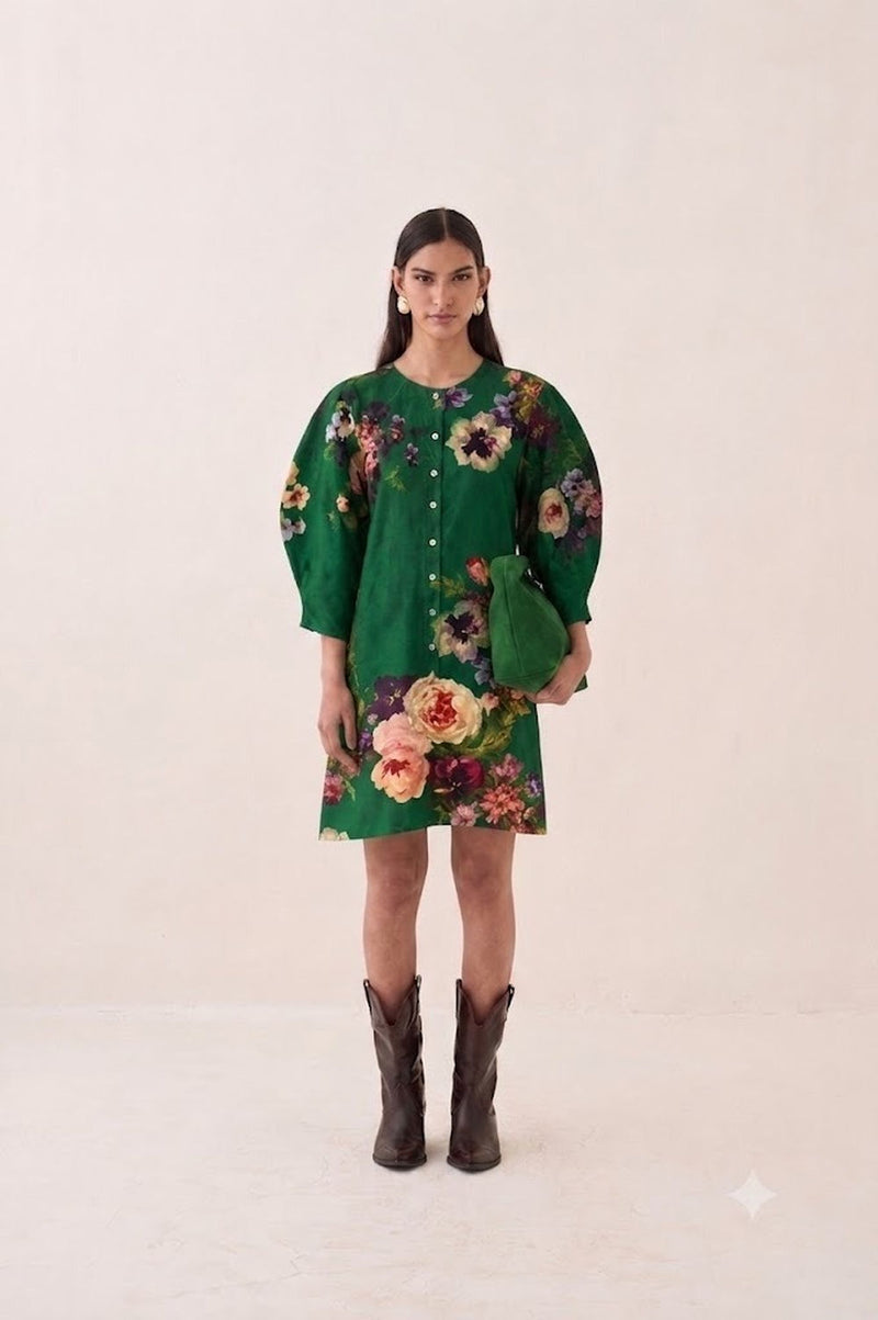 Rosarium Bubble Dress poplin dress by O'Frida in green for women Worldwide