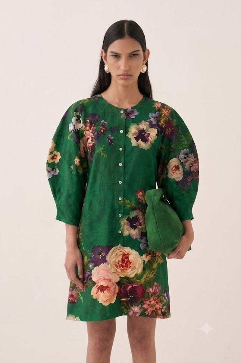 Rosarium Bubble Dress poplin dress by O'Frida in green for women Worldwide