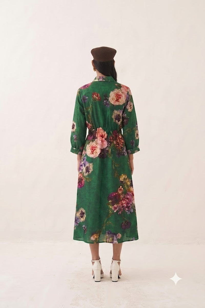 Rosarium Poem Dress poplin dress by O'Frida in green for women Worldwide