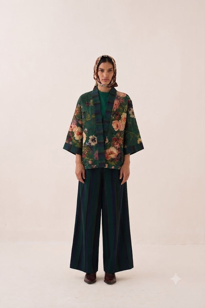 Rosarium Kimono Jacket poplin jacket/overlay by O'Frida in green for women Worldwide