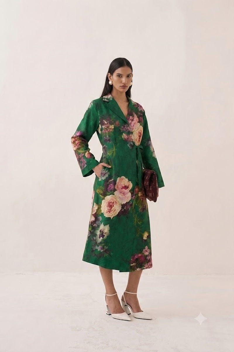 Rosarium Tie knot Trench Dress poplin dress by O'Frida in green for women Worldwide