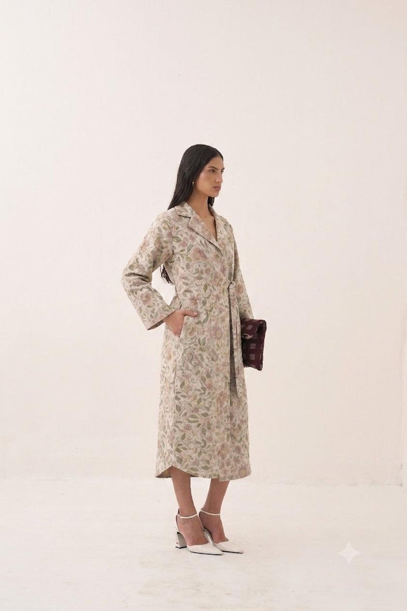 Gulzar Wrap Trench bemberg muslin dress by O'Frida in off white for women Worldwide