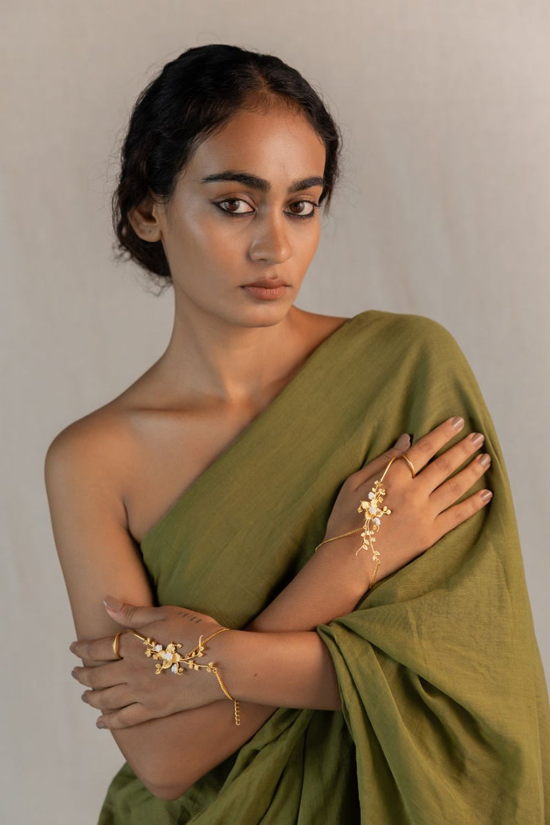 Chhayaa Harness 18k gold plated on brass bangle and bracelet by Aarjavee in gold for women Worldwide